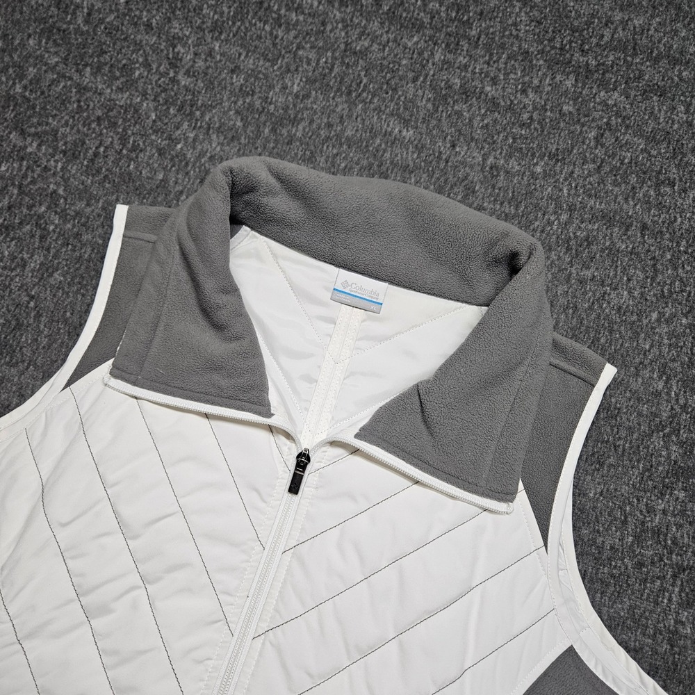 Columbia Quilted Fleece Vest Women XL White Grey Full Zip Sportswear